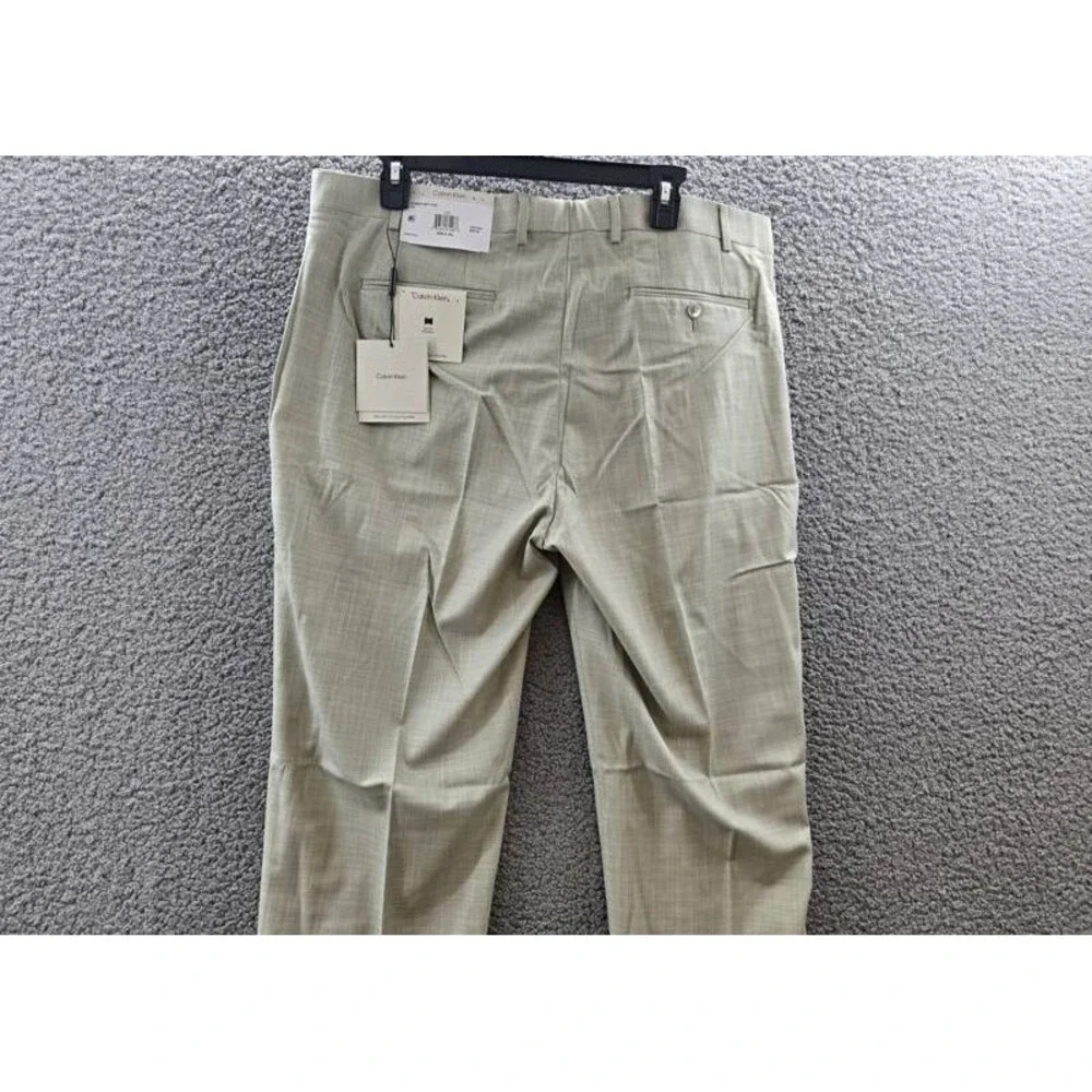 Calvin Klein Slim-Fit Dress Pants Men's 38Wx32L Taupe Solid Zip/Button Closure